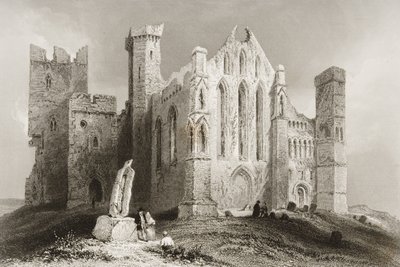 Rock of Cashel, hrabství Tipperary, Irsko, z „Scenery and Antiquities of Ireland“ od George Virtue, 1860 (rytina) od William Henry Bartlett