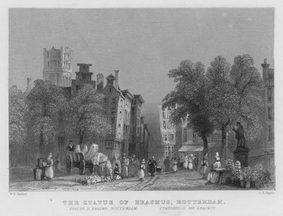 Socha Erasma, Rotterdam (rytina) od William Henry Bartlett