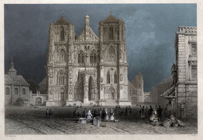 Katedrála nebo kupole svatého Petra v Regensburgu (Regensburg). ca. 1830 (rytina) od William Henry Bartlett