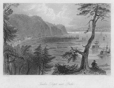 Sklad dřeva poblíž Quebecu (rytina) od William Henry Bartlett
