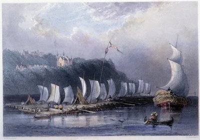 Přeprava dřeva na St Laurent v Cap Santé – v „kanadské scenérii ilustrované““ od Bartletta W. H. od William Henry Bartlett