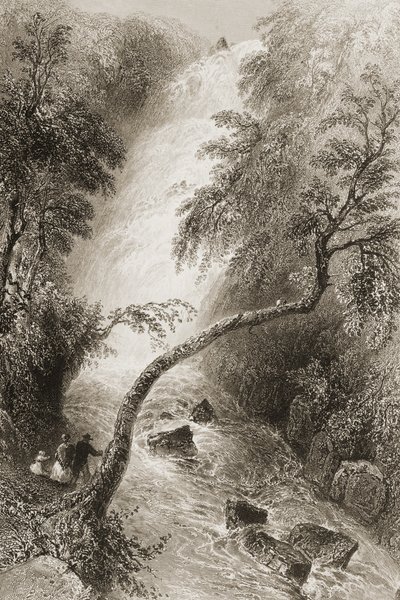 Vodopád Turc, hrabství Killarney, Irsko, z „Scenery and Antiquities of Ireland“ od George Virtue, 1860 od William Henry Bartlett