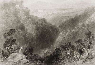 Pohled na Powerscourt z Dargle, hrabství Wicklow, z „Scenery and Antiquities of Ireland“ od George Virtue, 1860 od William Henry Bartlett