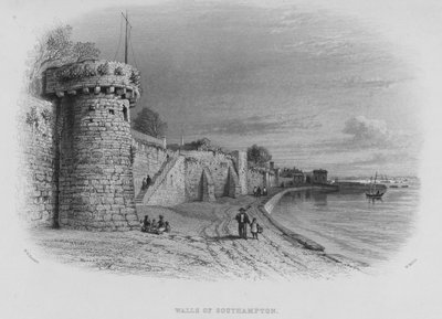 Walls of Southampton (rytina) od William Henry Bartlett