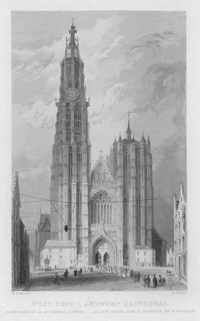 Západní fronta, antverpská katedrála (rytina) od William Henry Bartlett