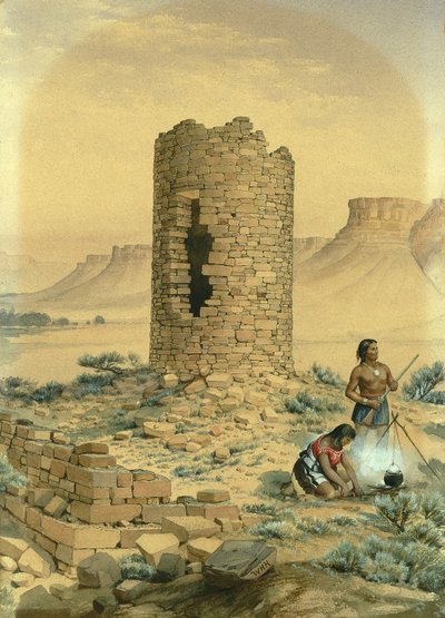 Starobylá kamenná kulatá věž, 1875. od William Henry Holmes