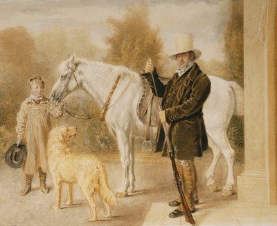 Sportovec s chlapcem, poníkem a psem, 1827 od William Henry Hunt