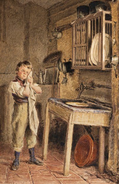 Chlapec myjící se u kuchyňského dřezu (akvarel) od William Henry Hunt