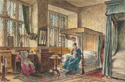 Slečna Mooreová šijící ve své ložnici, Hardwick Hall, Derbyshire od William Henry Hunt