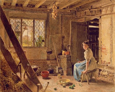 Služka a straka, interiér chaty v Shillington, Bedfordshire, 1834 (Wc zvýrazněno bílou barvou na papíře) od William Henry Hunt