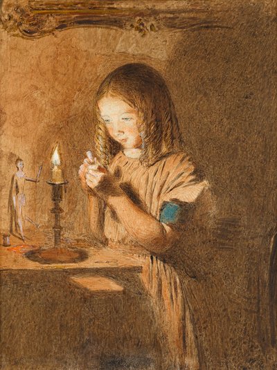 Threading a Needle: The Young Seamstress, c.1845 (wc na papíře) od William Henry Hunt