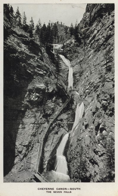 Canyons of Colorado: Cheyenne Canon, South, The Seven Falls (černobílá fotografie) od William Henry Jackson