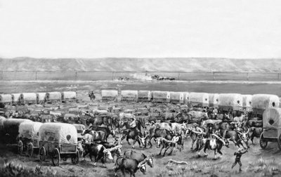 Voli zapřažení v ohradě krytých vozů na obraze od W. H. Jacksona, Scotts Bluff, Nebraska: c. 1875 od William Henry Jackson