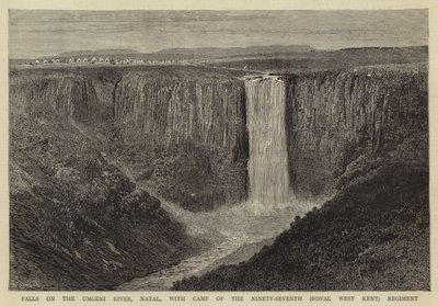 Vodopády na řece Umgeni, Natal, s táborem devadesátého sedmého (Royal West Kent) pluku od William Henry James Boot