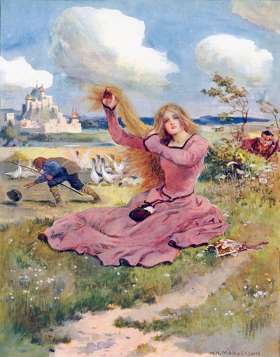 Foukej, ty vánky, foukej, říkám, Sfoukni klobouk stáda hus pryč od William Henry Margetson