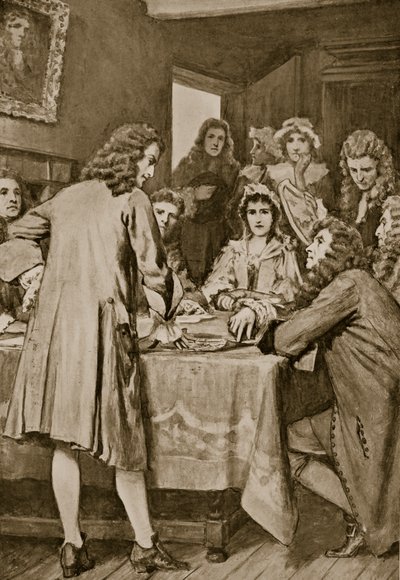 Paterson vysvětluje Darienovo schéma v Edinburghu, 1694, ilustrace z 