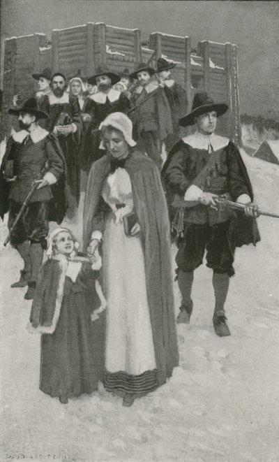 Sabat-Day s Otci poutníky v jejich první osadě v New Plymouthu od William Henry Margetson