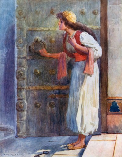 Třásla se strachem a upustila kouzelný klíč na podlahu od William Henry Margetson