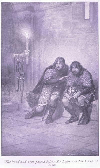 Ruka a paže prošly před sirem Ectarem a sirem Gawainem od William Henry Margetson