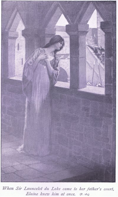 Když sir Launcelot du Lake přišel na dvůr jejího otce, Elaine ho okamžitě poznala od William Henry Margetson