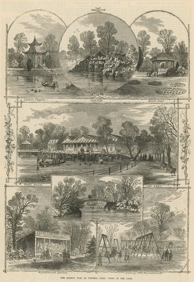 Návštěva královny v parku Victoria: výhledy do parku (rytina) od William Henry Prior