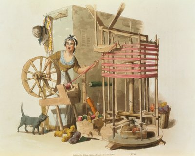 A Woman Wool Skeiner, vyrytý umělcem, 1808 (akvatinta) od William Henry Pyne