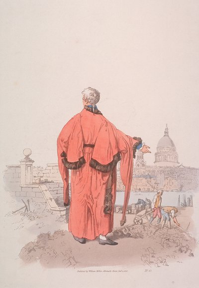Konšel v občanském kostýmu při pohledu na katedrálu svatého Pavla, Londýn, 1805 od William Henry Pyne
