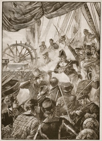 Asi třicet členů posádky předvedlo malou ukázku odporu, ilustrace z „Bitvy devatenáctého století“ od Archibalda Forbese, G.A. Henty a major Arthur Griffiths od William Heysham Overend