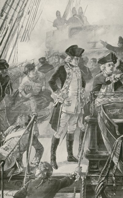 Admirál Rodney řídí bitvu na palubě Formidable od William Heysham Overend