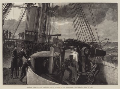Barbetová věž HMS Temeraire, jedna z lodí flotily u Dardanel, Cvičení s děly, Připraveno k palbě! od William Heysham Overend