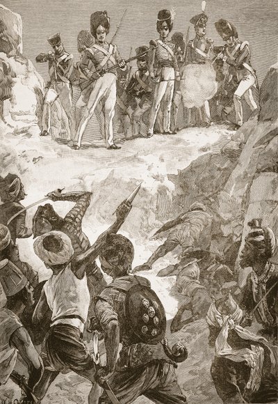 Carmichaelovi následovníci stříleli do hustého shluku mužů před nimi, ilustrace z 