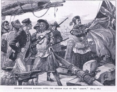 Čínští důstojníci stahují britskou vlajku na 