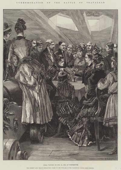 Připomínka bitvy u Trafalgaru, HMS Victory dne 21. října 1886 v Portsmouthu od William Heysham Overend