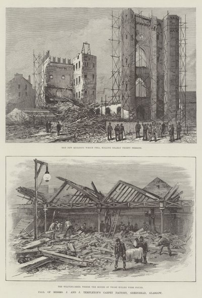 Pád továrny na koberce pánů J a J Templeton, Greenhead, Glasgow od William Heysham Overend