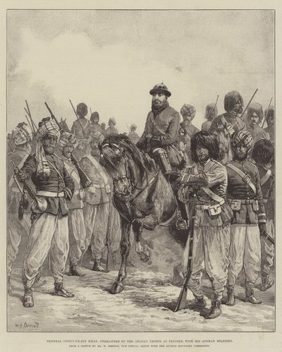 Generál Ghous-ud-din Khan, velitel afghánských jednotek v Penjdeh, se svými afghánskými vojáky od William Heysham Overend
