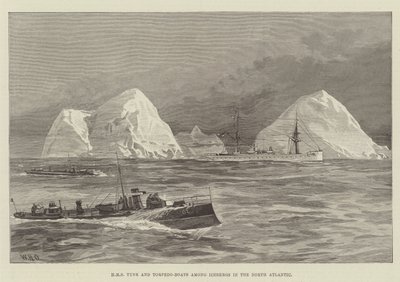 HMS Tyne a torpédové čluny mezi ledovci v severním Atlantiku od William Heysham Overend