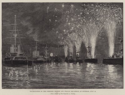 Osvětlení spojených britských a italských perutí na Spithead, 12. července od William Heysham Overend