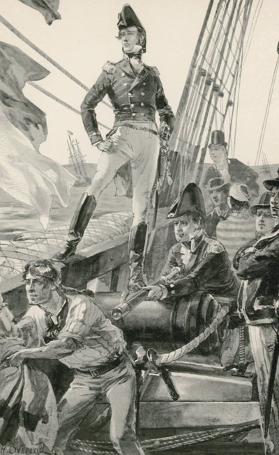 Lord Cochrane signalizuje pomoc při útoku na francouzskou flotilu od William Heysham Overend