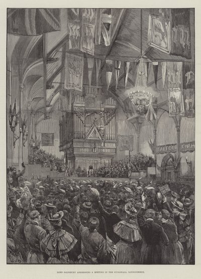 Lord Salisbury promlouvá na setkání v Guildhall, Londonderry od William Heysham Overend