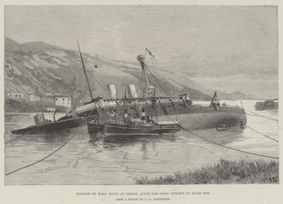 Pozice HMS Howe ve Ferrolu po prvním pokusu o její výchovu od William Heysham Overend