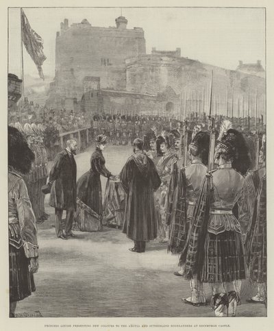 Princezna Louise představuje nové barvy Argyll a Sutherland Highlanders na Edinburgh Castle od William Heysham Overend