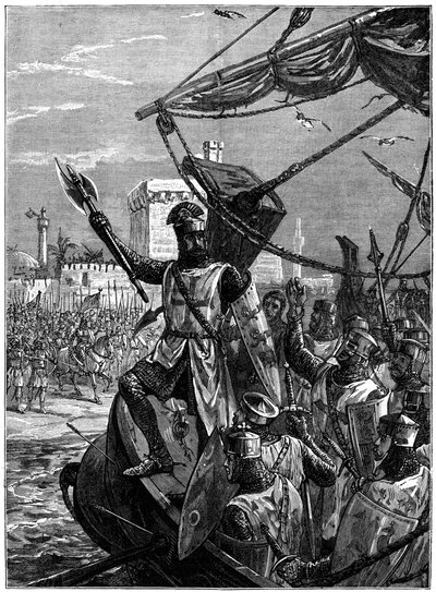 Richard I, Coeur de Lion přistává v Jaffa Joppa, září 1191, c1880. od William Heysham Overend