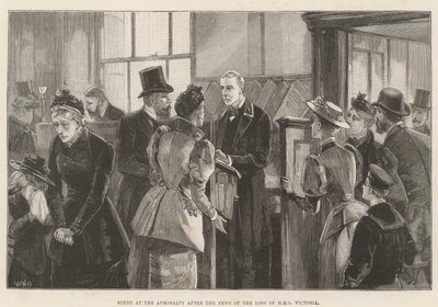 Scéna na admirality po zprávě o ztrátě HMS Victoria od William Heysham Overend