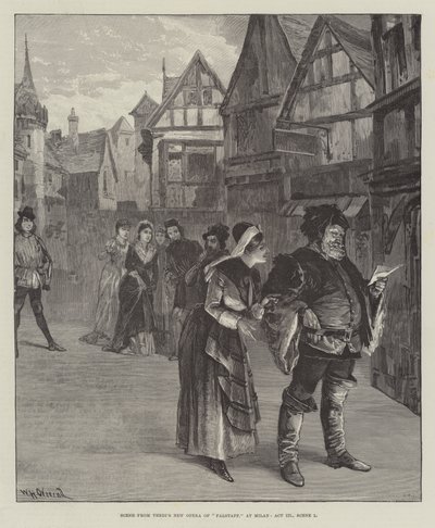 Scéna z Verdiho Nové opery Falstaff v Miláně, dějství III, scéna 1 od William Heysham Overend