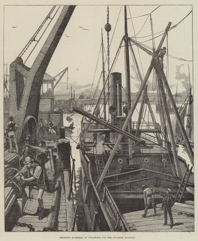 Přepravní materiál ve Woolwichi pro železnici Souakim od William Heysham Overend