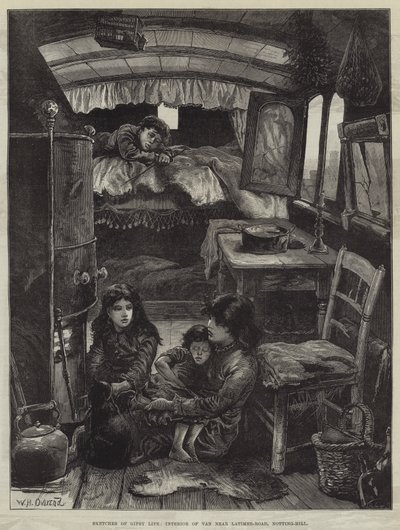 Sketches of Gipsy Life, Interior of Van near Latimer-Road, Notting-Hill od William Heysham Overend