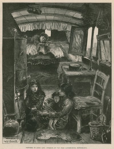 Sketches of Gipsy Life; Interiér Van poblíž Latimer Road, Notting Hill (rytina) od William Heysham Overend