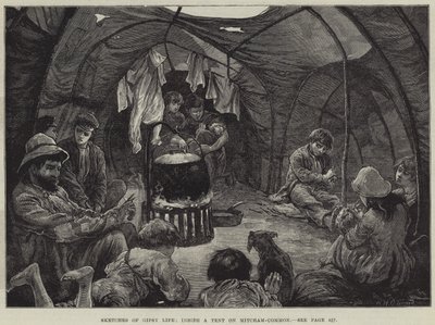 Sketches of Gipsy Life, uvnitř stanu na Mitcham-Common od William Heysham Overend