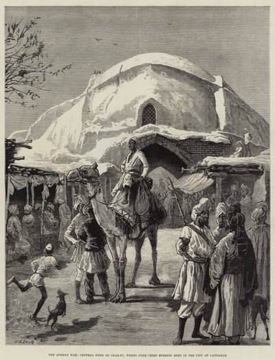 Afghánská válka, Central Dome nebo Char-Su, kde se čtyři hlavní ulice setkávají ve městě Candahar od William Heysham Overend
