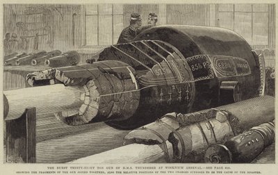 Burst třicet osm tun dělo HMS Thunderer ve Woolwich Arsenal od William Heysham Overend